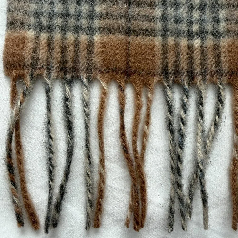 JOE ONE Cashmere Tan Gray Plaid Scarf NWT